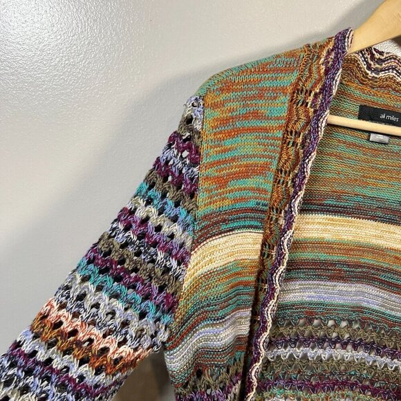 Ali Miles Crochet Cardigan Sweater Size Small Open Front Colorful Art to Wear - Picture 6 of 12